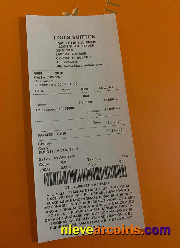 Louis Vuitton payment receipt